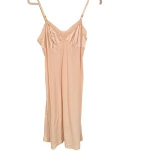 Vintage Peach Lace Trim Slip Dress Camisole Lingerie Adjustable Straps